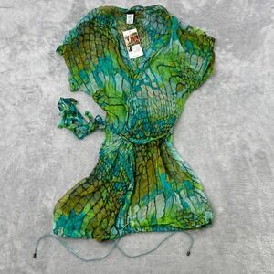 Sauvage Blue Lagoon Silk Snakeskin Tunic Cover Up Size L Green Womens Resortwear